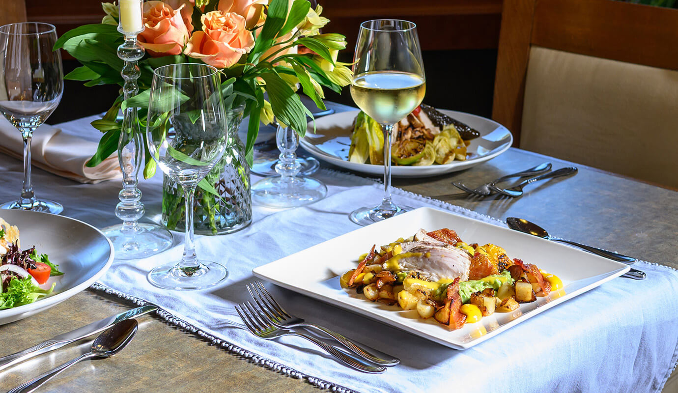 plated food on set table